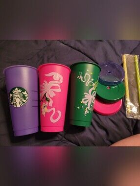 Set of 3 Decorative Starbucks Cold Cups Tumblers Nwot